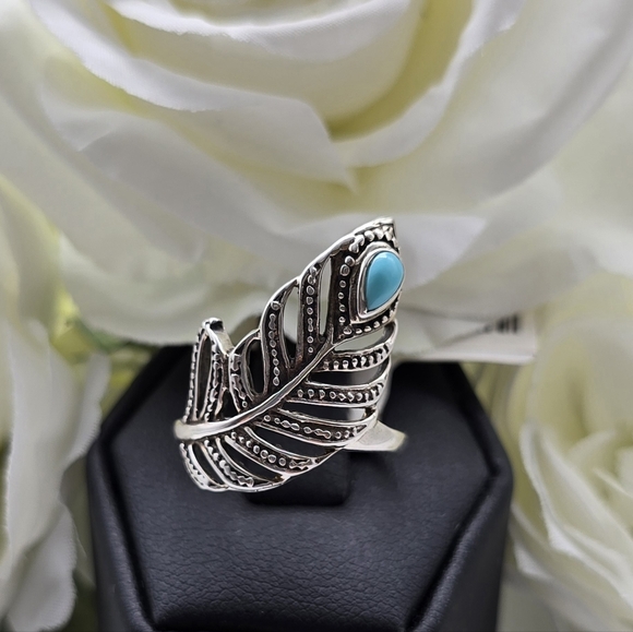 ♥️ FORTUNE FEATHER STERLING SILVER RING - Picture 6 of 7